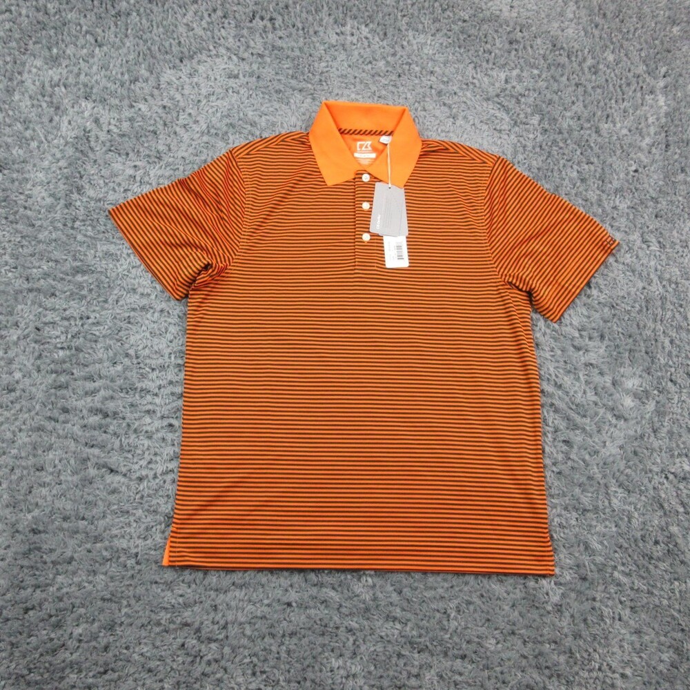 Cutter & Buck Polo Shirt Mens Small Orange Black Stripe CB DryTec Golf NWT